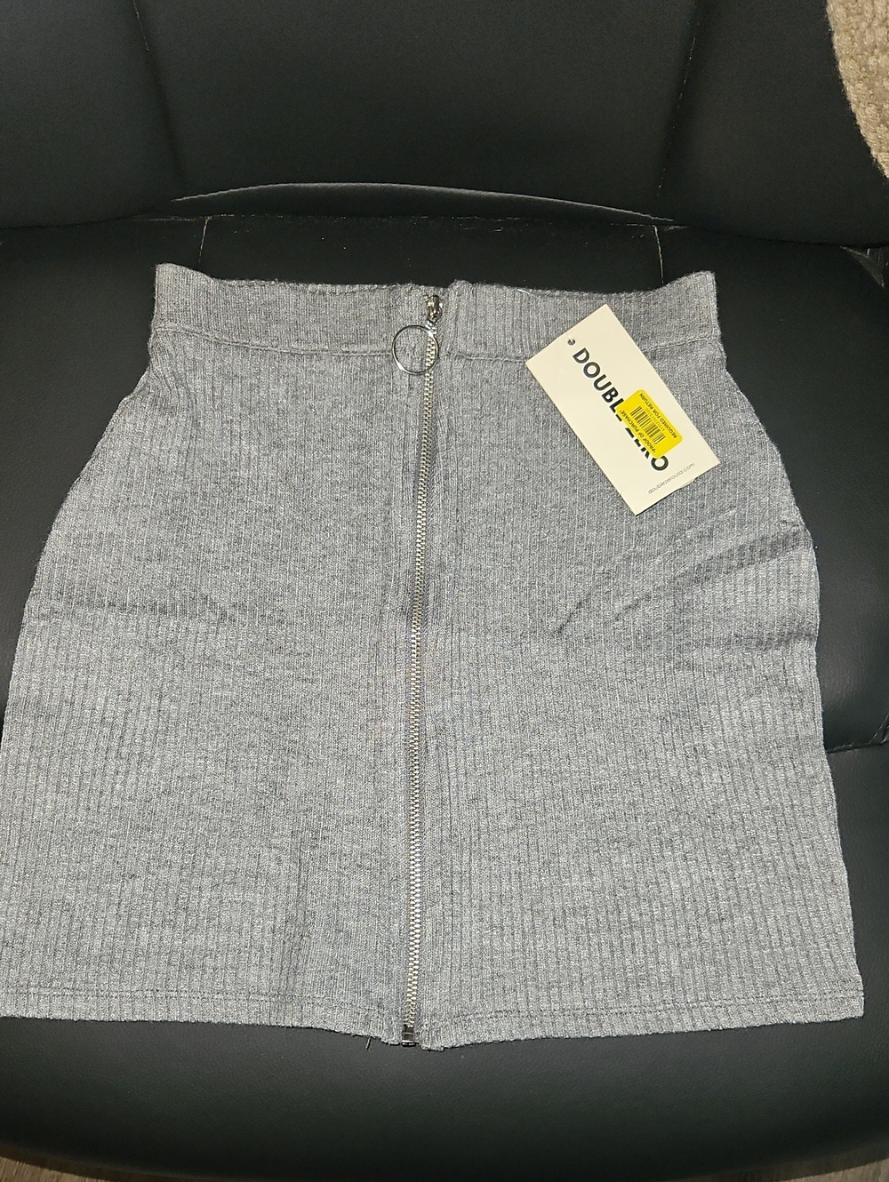 Double Zero Gray Ribbed Zip-Front Mini Skirt